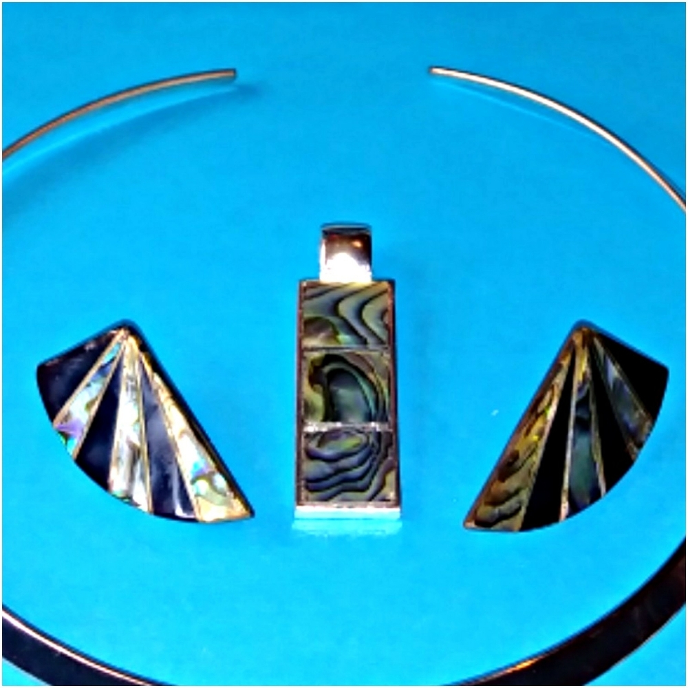 Abalone Mother of Pearl Choker Necklace + Earrings